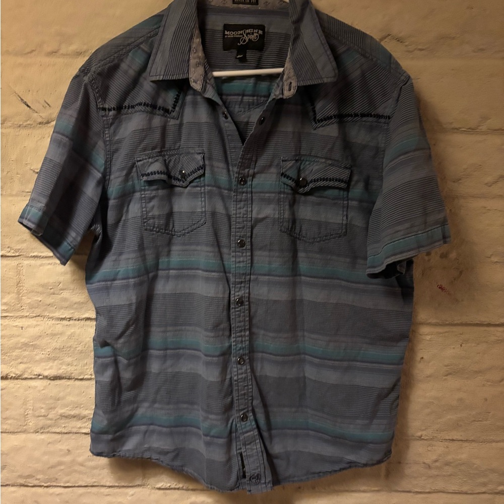 Modern Fit Short-Sleeve Button-Up Shirt - Blue Stripes